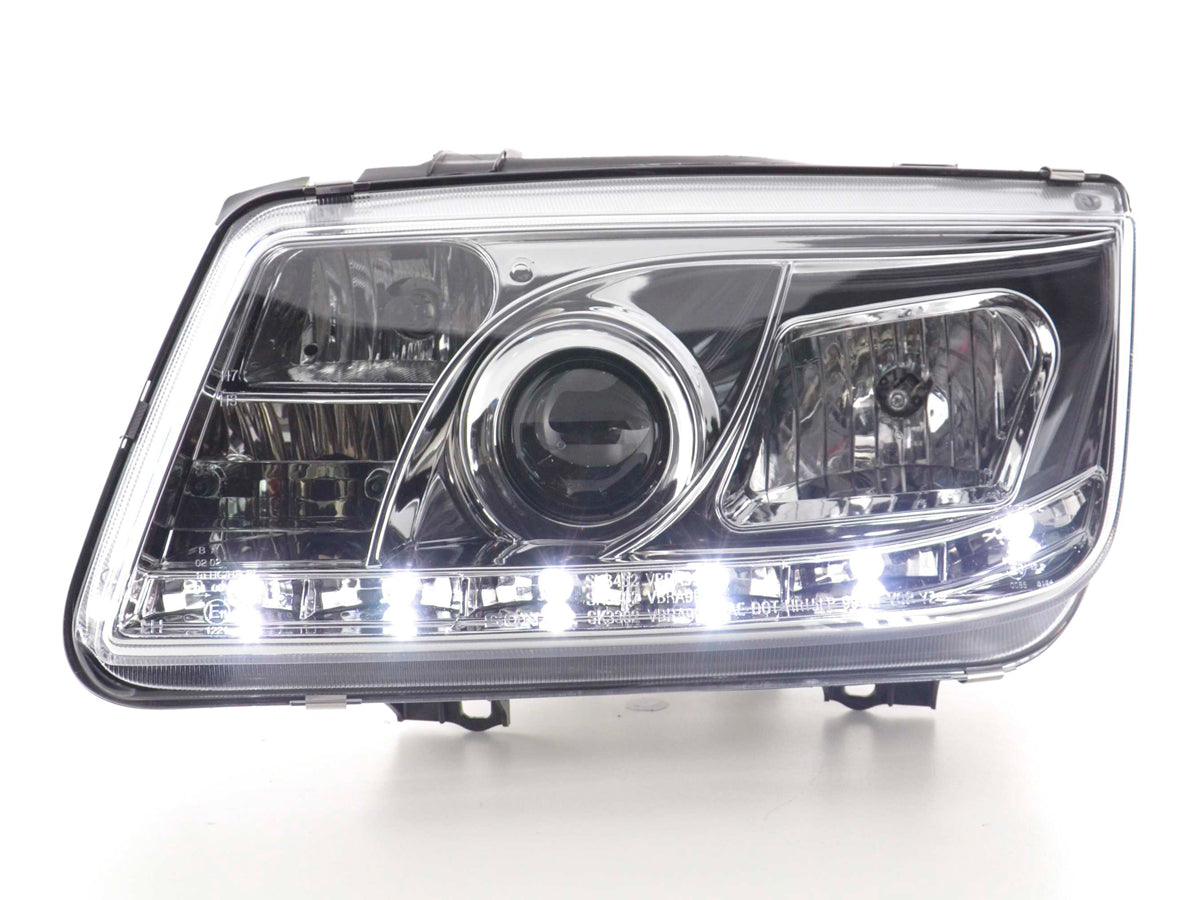 Scheinwerfer Set Daylight LED TFL-Optik VW Bus Typ T4 90-03 chrom Scheinwerfer Set Daylight LED TFL-Optik VW Bus Typ T4 90-03 chrom